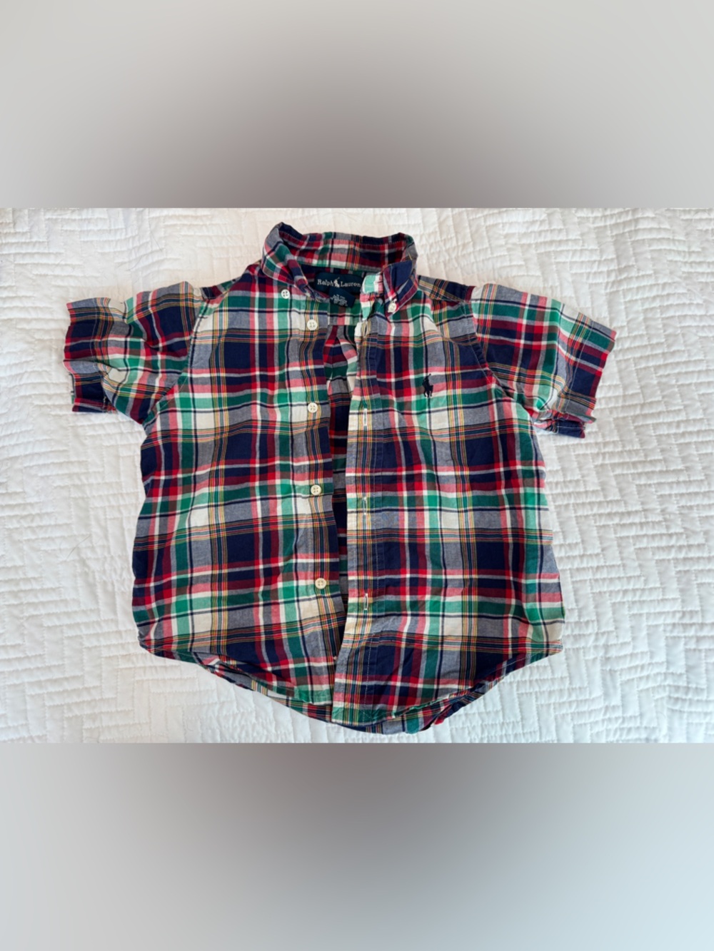 Ralph Lauren Navy Red Green Plaid Button-Down Shirt - Kids